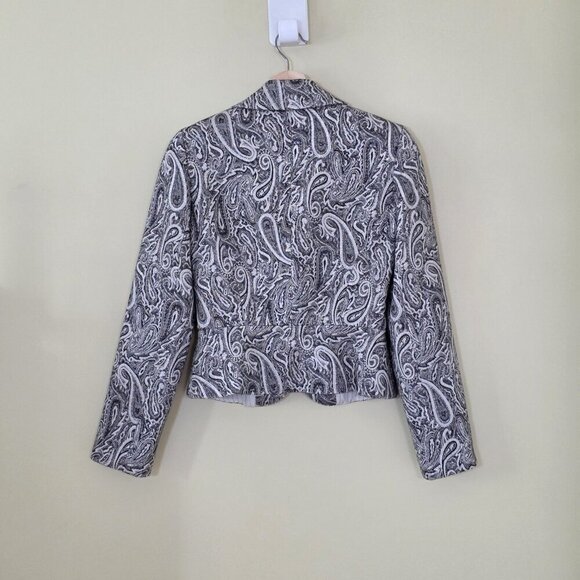 Trina Turk Blazer Womens 2 Gray Silver Paisley LS Cotton Wool Blend Party Boho - Picture 14 of 16